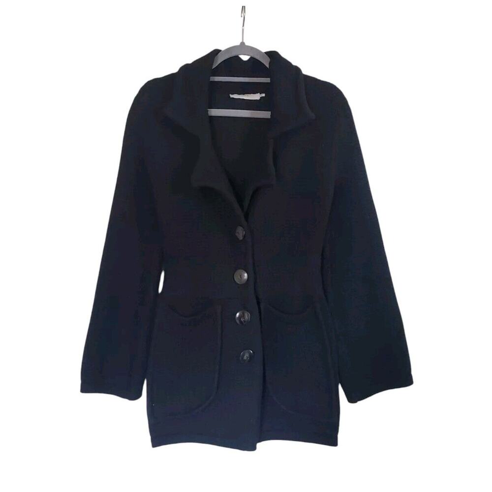 Goat Jane Atelier 100% Merino Black Chunky Knit Sweater Cardigan, Size Small